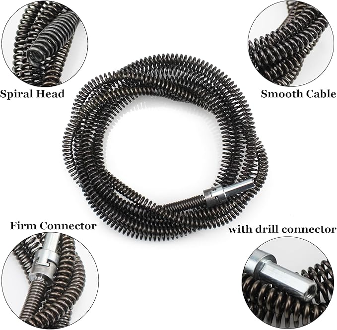 YankMooM Drain Snake for Drill 6.5Ft Drain Clog Remover with Drill Connector Flexible Drill Drain Snake Cable for Kitchen, Bathroom Sink and Toilet