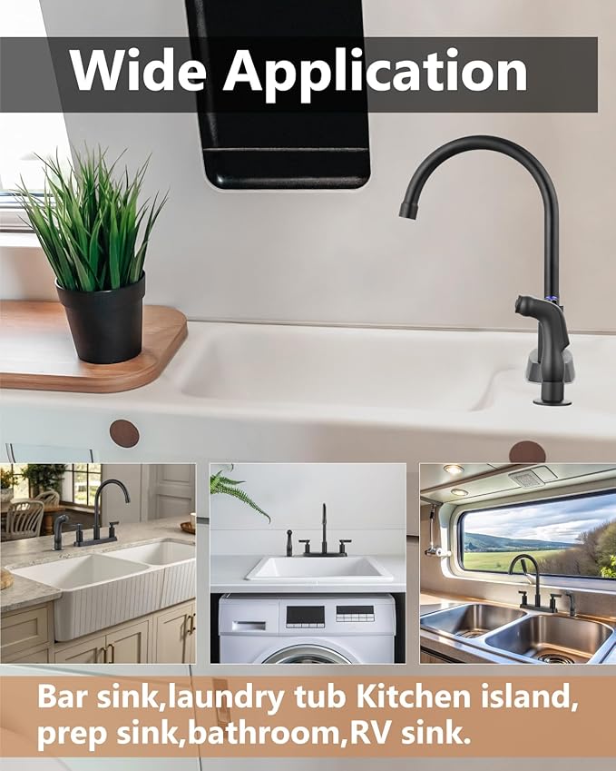 Kitchen Faucet with Sprayer 2 Handle Kitchen Sink Faucets 8 Inch Centerset 3 Hole with Supply Lines Matte Black