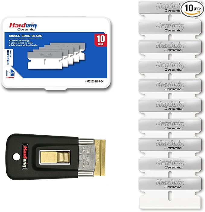 Ceramic Single Edge Razor Blade Scraper Tool with 10 Extra Blades, Glass Top Stove Scraper for Cleaning Oven Door and Cooktop, Window Scraper for Removing Paint, Stickers, Adhesive and Decals