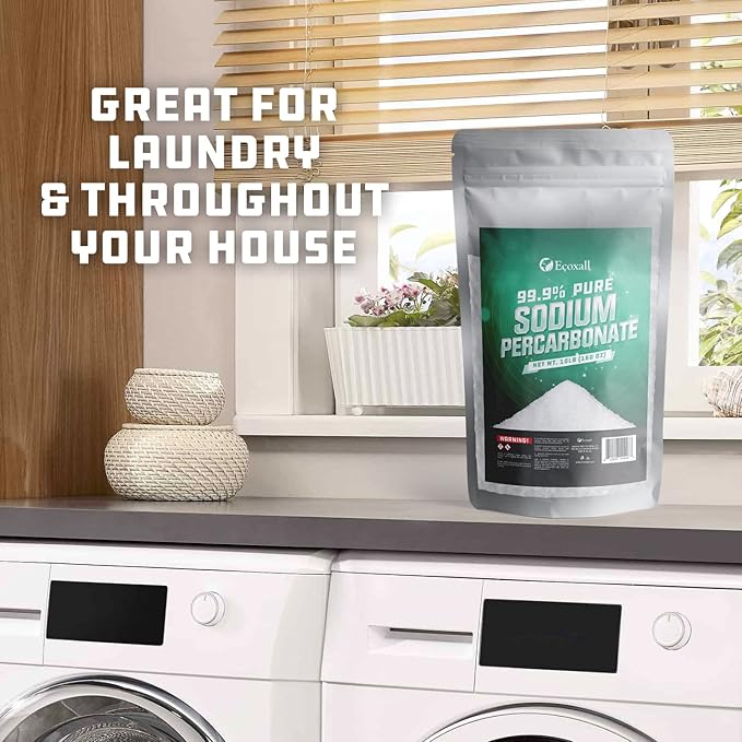 Ecoxall Sodium Percarbonate, 99.9% Pure Oxygen Bleach Powder, Laundry Stain Remover, Whitener, and Detergent Booster, Dishwasher Cleaner and Deodorizer, 5 lbs (80 oz), Pack of 1