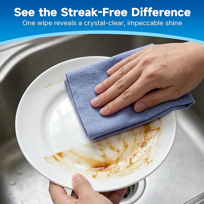 12 Pcs Cleaning Dish Cloths, Microfiber Streak Free Cleaning Cloths Reuseable Cleaning Wipes Rag for Windows Glass Mirror Car (Mix-Color)