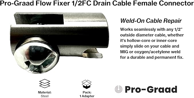 1/2FC Flow Fixer | 1/2” Drain Cable Repair End | Weld-On Female Slotted Connector Bit for Broken Drain Cleaning Machine Cables | Fits All 1/2” O.D. Drain Cables