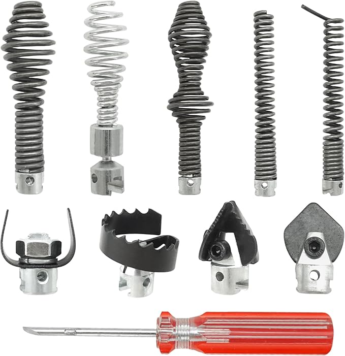 10-Piece Drain Snake Drill Attachment Cutter and Auger Set Fits For RIDGID K-400 C8 5/8" Drain Snake Cable 62270