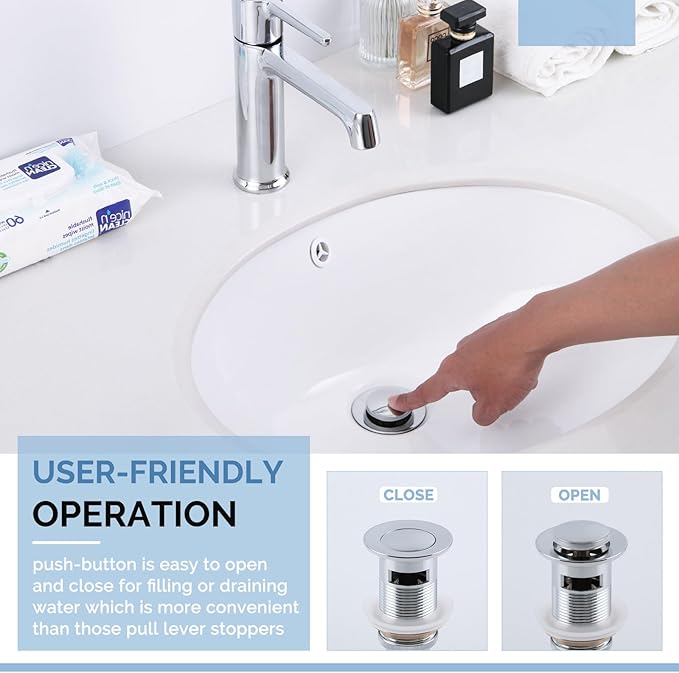 Bathroom Sink Drain Chrome, Angle Simple Brass Sink Stopper with Overflow, Pop Up Darin Assembly