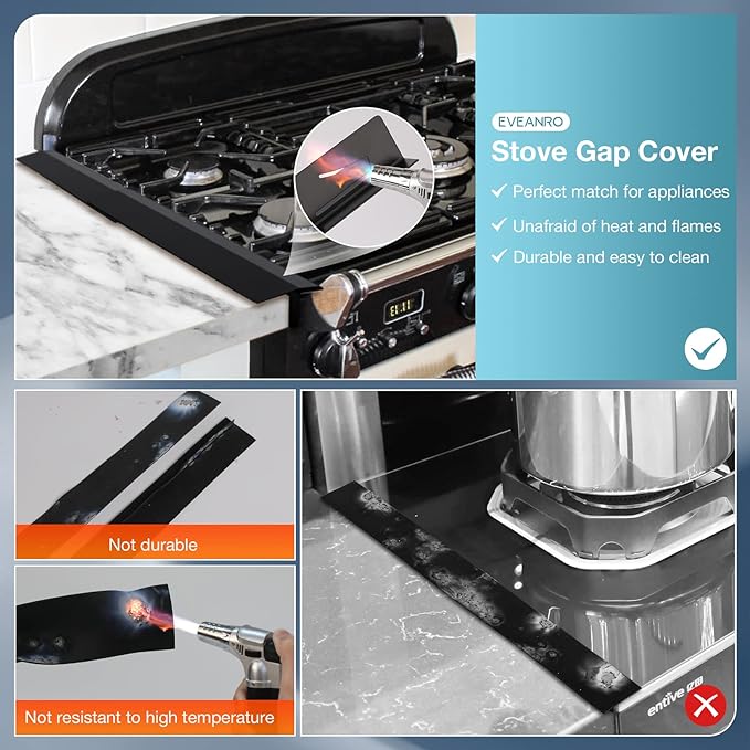 16.5"-33" Stove Counter Gap Covers, Stainless Steel Stove gap Guard, Cooktop Trim Kit, Stove Gap Guards, Oven Gap Filler, Heat Resistant & Effectively Protect Stove Gap Filler,BLACK(2PCS)