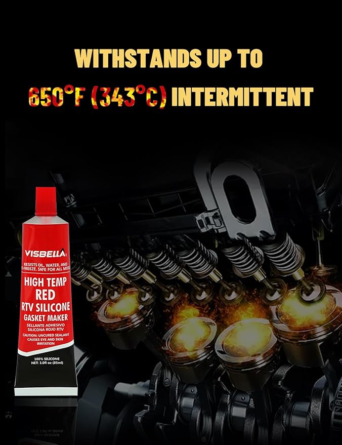 Visbella High Temperature RTV Silicone Gasket Maker, Sealed Oil Resistant Waterproof Quick Dry Liquid for Bonding Internal Combustion, Steam Turbines, Automotive Engine Parts 3.7OZ (Red)