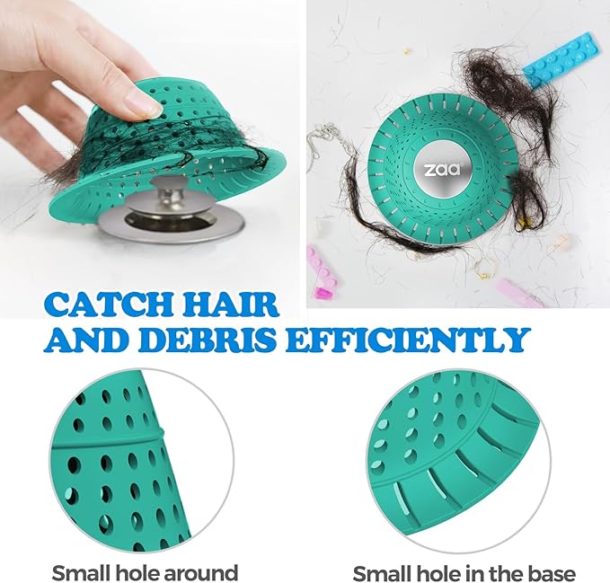 zaa Bathtub Drain Hair Catcher, Silicone Collapsible 1 Pack Drain Protector for Pop-Up and Regular Drains of Shower, Bathtub, Tub, Bathroom, Sink, Mint Green