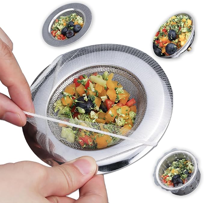 250 PCS Kitchen Disposable Mesh Sink Strainer Bag and PP Extraction Box Fits All Size Sink Strainer Elastic Anti-clogging Sink Drain Strainer Collecting Kitchen Food Waste Garbage