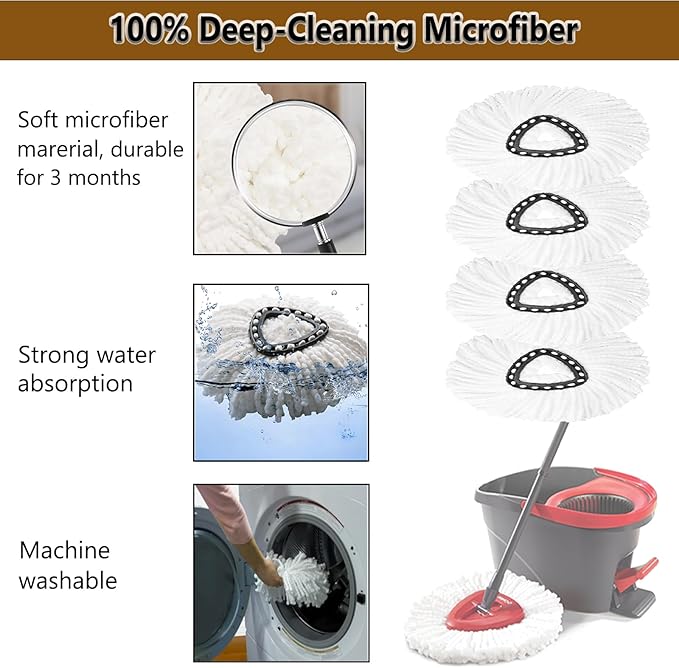 20Pack Spin Mop Replacement Heads,100% Microfiber Mop Head Replacement Compatible with Triangle Spin Mop, Easywring 1-Tank System, Easy Cleaning, Microfiber, Machine Washable