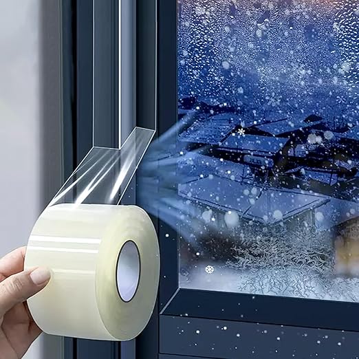 Transparent Window Weather Sealing Tape 2IN x 35 yd Draft Isolation No Residue Removable Adhesive Waterproof Windows Doors Shower Glass AC Units Ideal for Winter Seal & Summer Cold Air Loss Prevention