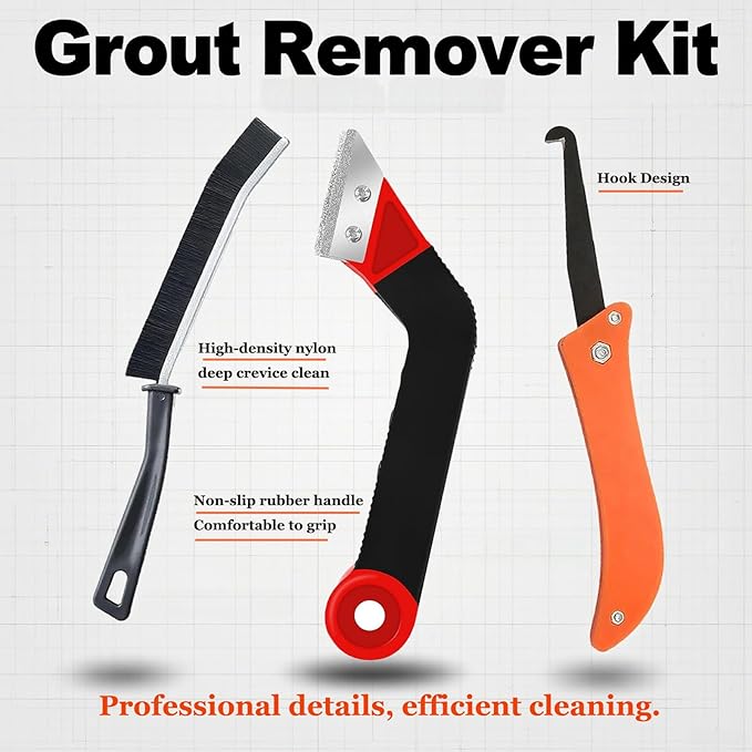 Grout Removal Tool Kit, 2 Saws with 6 Replacement Blades, Hand Grout Saw and 2 Cleaning Blades, 2 Brushes for Tile Gap Cleaning and Repair (13PCS)