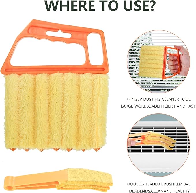 6pcs Window Venetian Blind Cleaner Duster Tool, Include 4pcs 7 Finger Blind Duster Brush & 2pcs Shutter Cleaner Brushes, Air Conditioner, Wood & Vinyl Blinds,for Blinds Air Conditioner Vent Keyboard