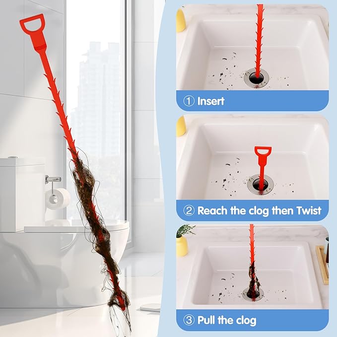10pcs Drain Cleaner Spiral, 25 in Ergonomic Handle Pipe Cleaning Screws Sticks, Effective for Manual Removal of Hair and Deposits in Bathroom Kitchen For Bath Tub, Toilet, Kitchen Sink, Sewer
