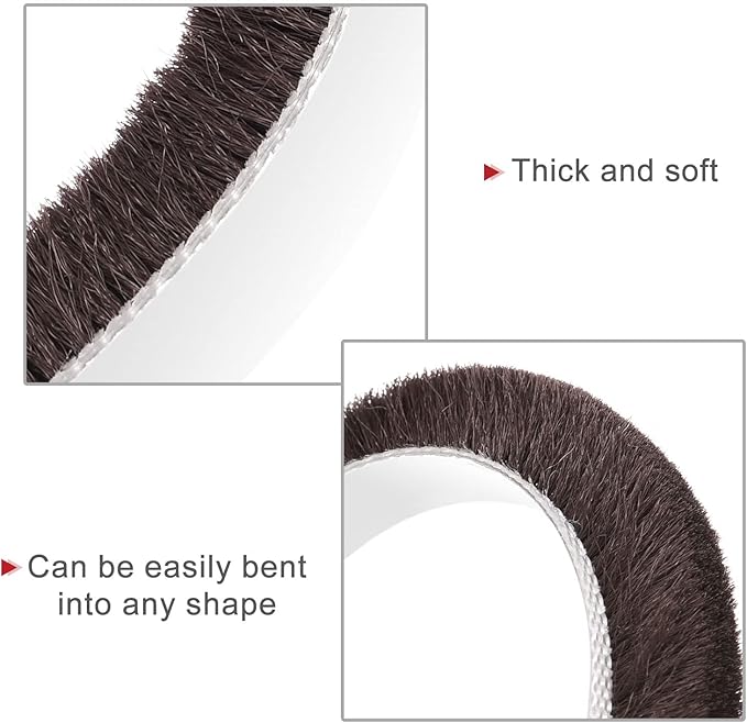 uxcell Weather Stripping Brush, 26ft L x 0.35" W x 0.35" H Self-Adhesive Seal Weatherstrip Sweep Brush Brown for Door Window
