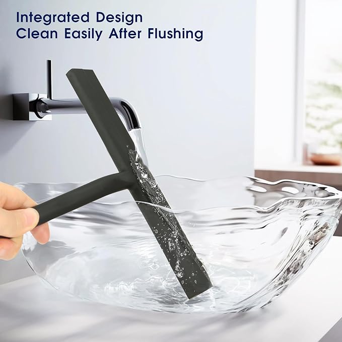Shower Squeegee for Shower Glass Door Bathroom Accessories Squeegee Scraper Scrubber Rubber Blade with Holder Wiper Cleaning Tool for Bathroom Tile Window and Mirror- Black - 9 Inch