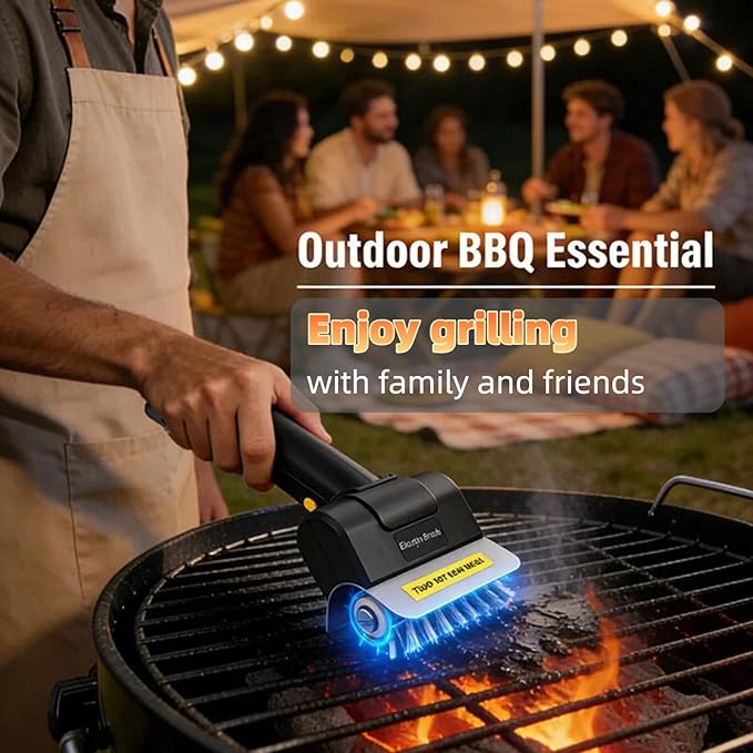 Electric Grill Brush, Rechargeable USB C Electric Grill Cleaner with Dual Safety Lock 600 RPM, 2000mAh, 2H Runtime, Automatic Barbecue Grate Cleaner Tool for All Grills, BBQ for Men Dad and Women
