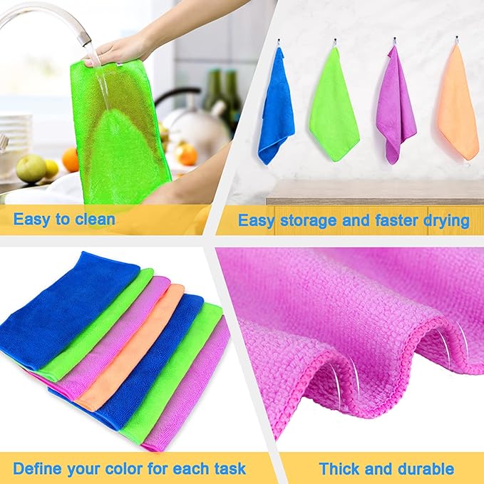 Microfiber Cleaning Cloth - 12 Pcs Premium Microfiber Towels, Highly Absorbent, Reusable Household Cleaning Supplies - for Kitchen Towels, Dust Cloth, Cleaning Rags, 12" x 12"