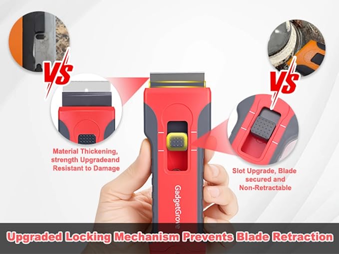 Razor Blade Scraper for Cleaning Glass Window, Cooktop, Oven, Stove, stove top,glass top stoves, Scraper with Buit-In Blade Storage, Upgraded Lock Mechanism, Razor Scraper Buit-In Blade torage, Red