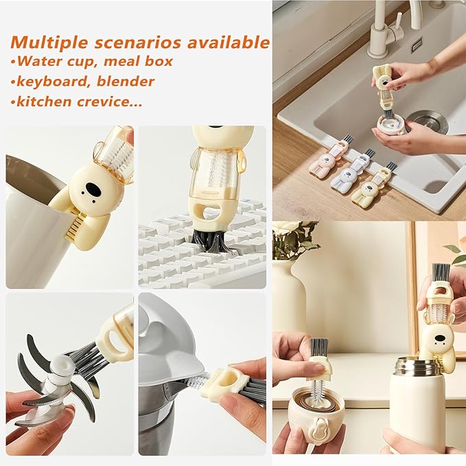 3 PCS 4 in 1 Cup lid Cleaning Brush, Cup Cleaner Brush，Multifunctional Bottle Brush, Crevice Cleaning Brush, Kitchen Crevice Cleaning