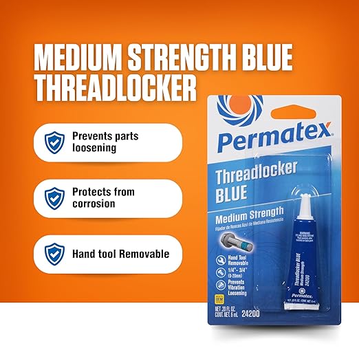 Permatex 24200 Medium Strength Threadlocker Blue, 6 ml, Automotive Threadlocker For Preventing Bolts From Loosening And Corrosion, Removable With Hand Tools