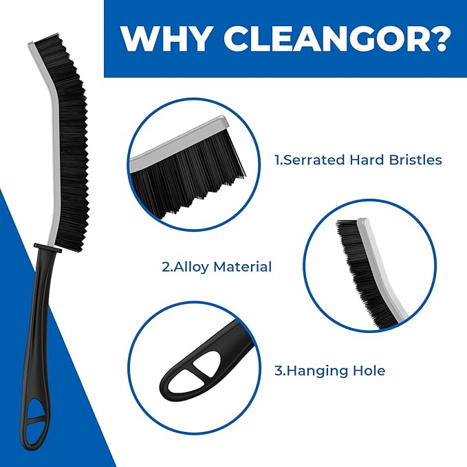 Crevice Cleaning Brushes, Serrated Cleaner Scrub Brush Tool for Hard to Reach Tight Space, Home Essentials, Cleaning Supplies for Shower, Bathroom, Kitchen, Toilet, Window (6, Black)