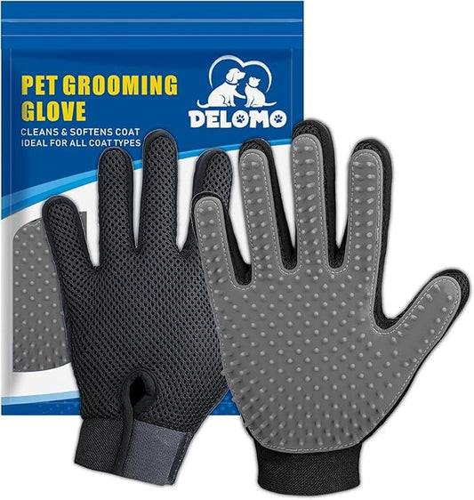Pet Hair Remover Glove - Gentle Pet Grooming Glove Brush - Deshedding Glove - Massage Mitt with Enhanced Five Finger Design - Perfect for Dogs & Cats with Long & Short Fur - 1 Pack (Right-hand), Grey