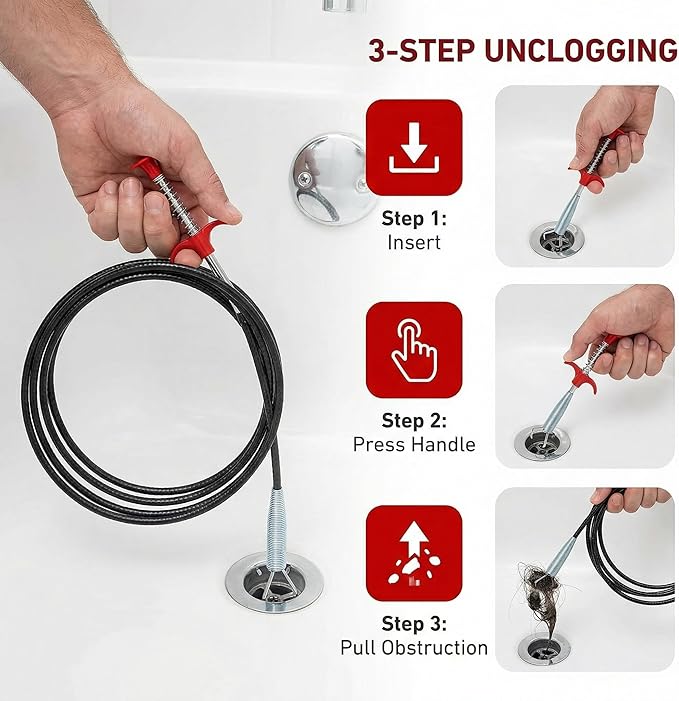 Drain Snake 79 Feet, Plumbing Snake Drain Hair Clog Removal Tool, Sink Unclogger Drain Cleaner Tool for Bathroom Kitchen Tub Shower Drain Clog Remover,Flexible Grabber Claw Pick Up Reacher