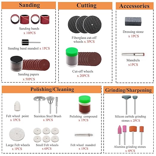 105PCS Rotary Tool Accessory Kit with Sanding Drum, 1/8-inch Shank Universal Fit for Most Rotary Tools, for Sanding, Polishing, Cutting, Grinding, Cleaning, Engraving, Drilling