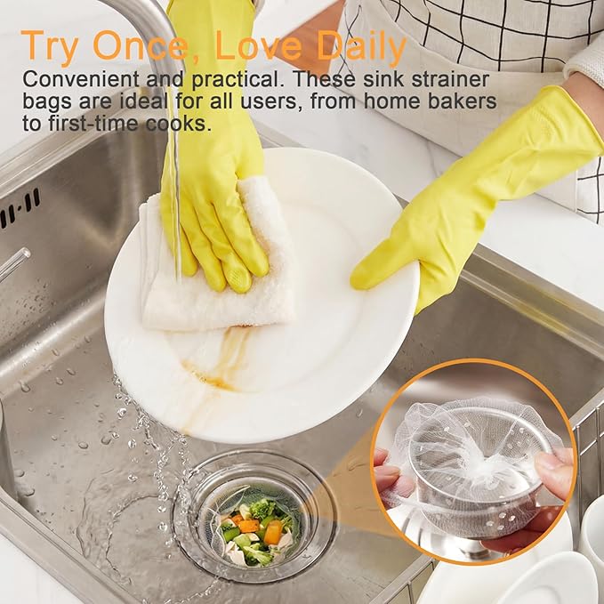 200Pcs Disposable Kitchen Sink Strainer Mesh Bags, Elastic Anti-Clogging Sink Drain Covers, Food Waste Debris Catcher, Fits Most Sink Strainers