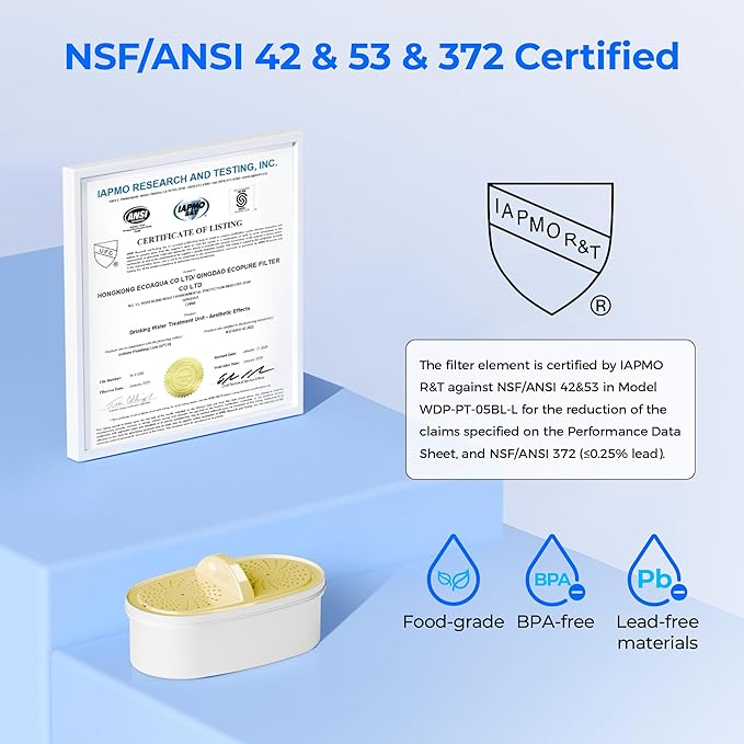 [Original] Waterdrop PF01A-P Upgrade NSF 53 & 42 & 372 Certified Replacement Filters, for Waterdrop Pitcher and Dispenser, Reduces Lead, PFAS, PFOA/PFOS, Chlorine, Cadmium, Copper, Mercury, 2 Pack