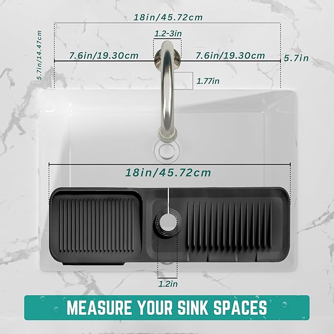Faucet Mat for Kitchen Sink - Kitchen Sink Splash Guard with FREE Rubber Drain Insert - 18 Inch Faucet Guard Draining Mat, Faucet Mat Dish Soap Sponge Holder for Kitchen Sink Accessories