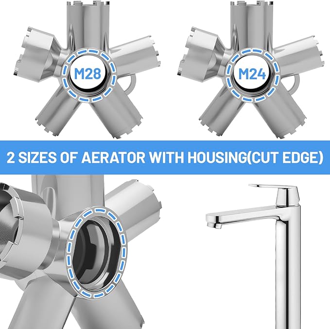 Upgraded 10-in-1 Metal Faucet Aerator Removal Tool Kit,Heavy-Duty Metal Faucet Key for Housed & Threaded Aerators,Fits M16.5- M28 Sizes,Plumbing Tool for Bathroom Kitchen Home Repair