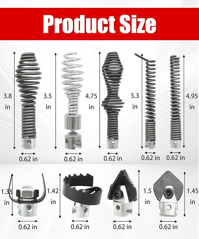 10-Piece Drain Snake Drill Attachment Cutter and Auger Set Fits For RIDGID K-400 C8 5/8" Drain Snake Cable 62270