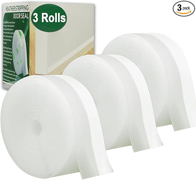 49 Feet Clear Weather Stripping Door Seal, Draft Seal Tape for Doors, Silicone Draft Seal Insulation Tape Strip, Under Door Seal Strip for Window and Door Bottom 3 Rolls Total 49ft (Width 35mm)