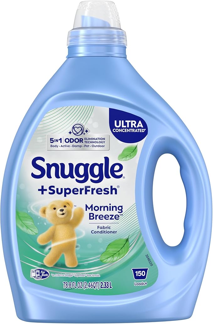 Snuggle SuperFresh Fabric Softener Liquid, Ultra Concentrated, 78.8 Oz, 150 Medium Loads, Morning Breeze Fabric Conditioner, Lasting Scent, Fights Stubborn Odors, Softens, Reduces Static & Wrinkles