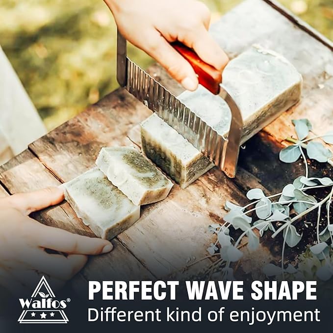 Walfos Stainless Steel Wavy & Straight Soap Mold Loaf Cutters, 2 Packs Soap Cutter for Soap, Garnish, Potato, Vegetable & Cake, Silver
