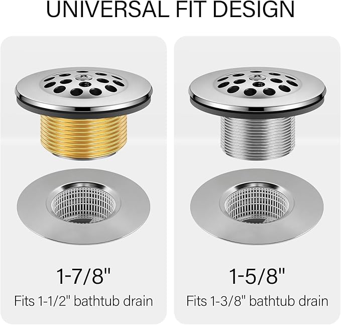 Chrome Trip Lever Bathtub Drain Tub Trim Set with Trip Lever Overflow Face Plate and Strainer Bathroom Tub Drains Replacement Conversion Tub Drain Kit Assembly with Universal Fine & Coarse Thread