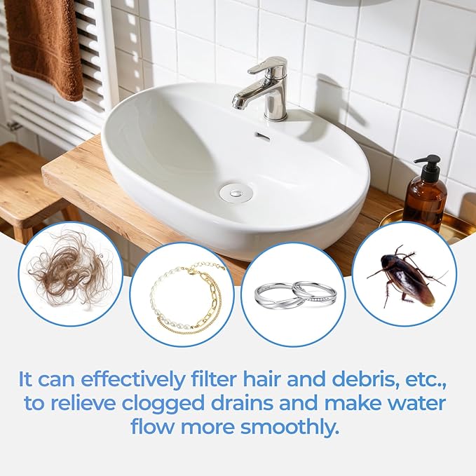 2 Pack Pop Up Bathroom Sink Drain Stoppers, Removable Sink Drain Strainer Stopper Hair Catcher with Stainless Steel Anti-Clog Filter Basket for Sinks and Drains 1.06-1.5 Inch