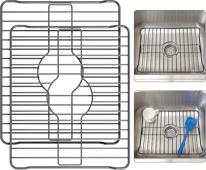 Better Houseware Sink Protectors for Kitchen Sink, Protective Metal Grid, 12x10.25x1 inches, Black Kitchen Sink Mat to Shield Sink Base from Scratches, Rust-Resistant Coating, 2 pack, S