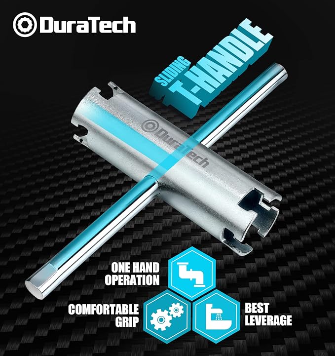 DURATECH Basket Strainer Wrench, Universal Sink Strainer Wrench with Sliding Handle, Double End, 1/2" & 3/8 "