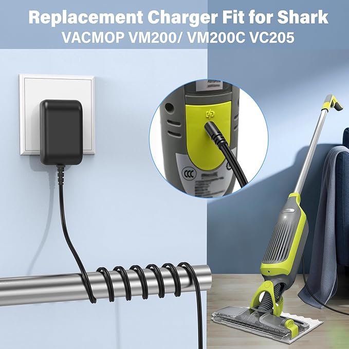Vacuum Mop Charger Fit for Shark VACMOP VM200 (Old) Cordless Hard Floor Tile Wood Cleaner, Power Cord AC Adapter for Shark Vacuum Mop VM200C VC200 VM20026 UM200 UM205 VC205 VACMOP 10.8V Li-ion Battery
