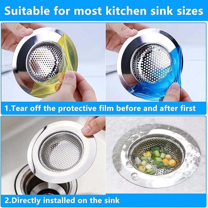 2PCS Sink Drain Strainer Set -Stainless Steel Shower Hair Catcher Included 4.5 Inch Outer Diameter - Prevent Clogs and Keep Drains Clear in Bathroom and Kitchen Sinks