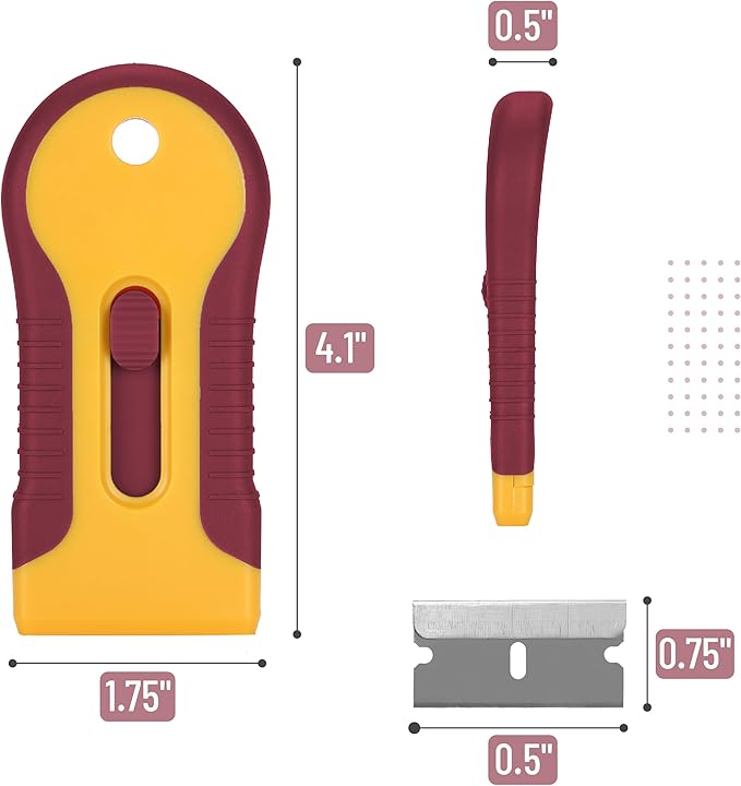 Bates- Razor Blade Scraper Tool, 2 Pack, 30 Extra Steel Blades, Anti-Slip Ergonomic Handle Design, Razor Scraper Set for Cleaning Window, Paint, Oven, Glass, Stove