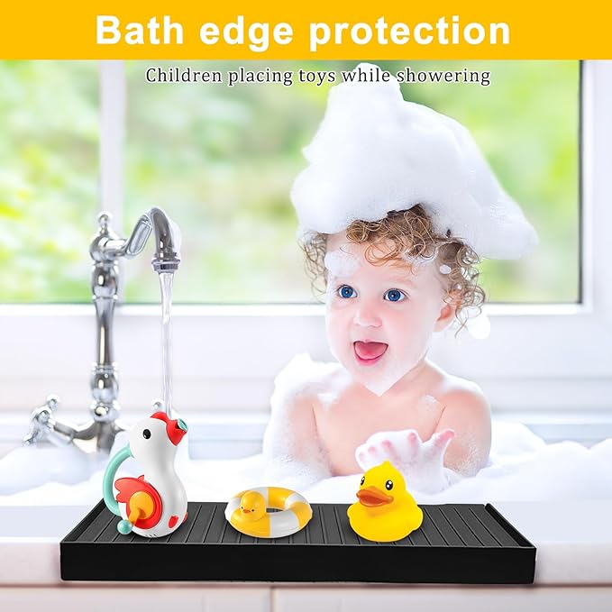 Silicone Sink Edge Protectors - Multifunction Accessories, Splash Guard & Draining Mat for Kitchen, Bathroom Sink, Steel, Granite, Quartz Countertops (Black, 4 * 24in)