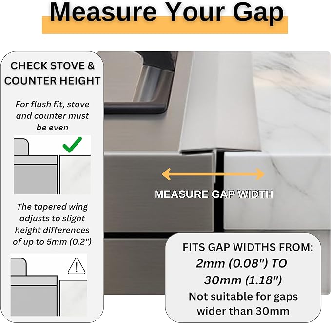 T-Shaped Stainless Steel Stove Gap Covers with Non-Slip Grip Strips – Extendable Length Stove Gap Filler (2 Pack, 14"-27.5") – Non-Sliding, Heat Resistant for Seamless Kitchen Protection (Silver)