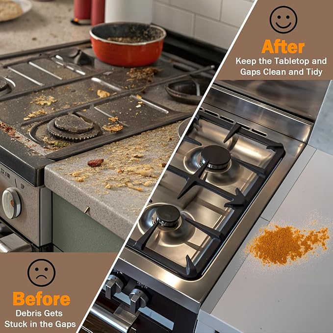 Stove Gap Covers Stainless Steel, 2Pack Retractable Length 13.8" to 27.5" Width 0.79", Heat-Resistant Stove Gap Filler & Range Trim Kit for Gaps Between Stove Top & Counter-Silver