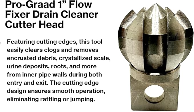 1” Flow Fixer Drain Cleaner Plumbing Snake Cutter Head for 1-1/4" - 2" Pipes, Clears & Scrapes Pipe Inner Walls, Fits 5/16” & 3/8” Cables, for Commercial & Residential Use