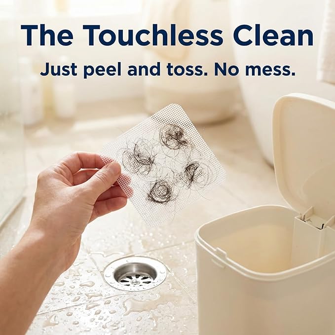 50 Pack Square Disposable Shower Drain Hair Catcher Stickers - Waterproof Drain Covers for Bathroom Floor, Sink & Bathtub, Easy-Peel Drain Hair Trap for Clog Prevention & Hygiene