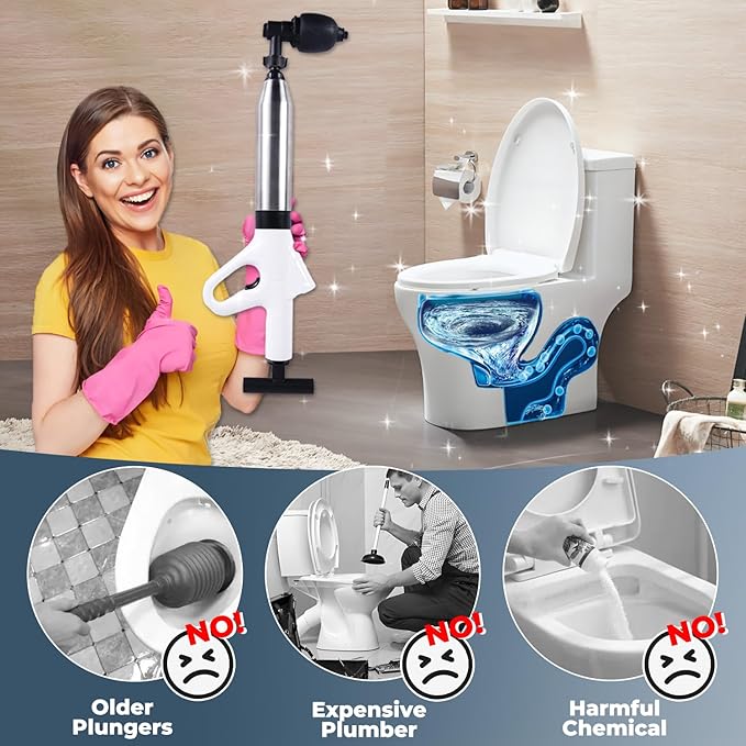 Unclog Toilet Plunger - Drain Clog Remover, High-Pressure Air pump plunger, Drain Blaster with Real-Time Barometer Drain Snake Sink Plunger Plumbing Tools, Plungers for Bathroom, Toilet unclogger