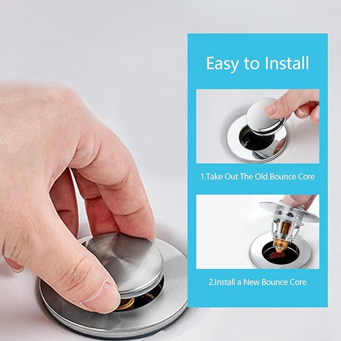Universal Sink Stopper with Hair Catcher, Faster Drainage, Bathroom Sink Drain Strainer in Brass, Pop Up Drain Cover, Basin Plug for 1.04~1.97 Inch Drain Hole